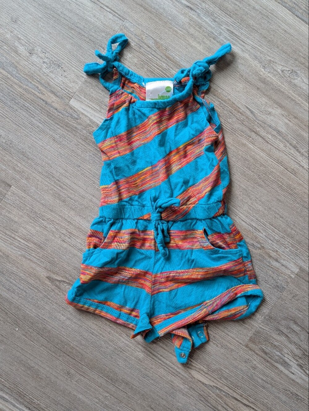 Vintage Turquoise Multicolor Striped Romper, 12 Mo